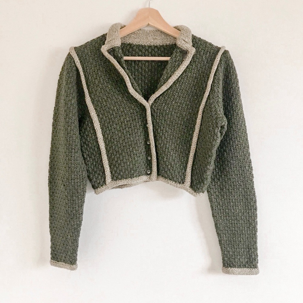 Steffner Austrian Made Wool Sweater Button Down Chunky Knit Cropped Cardigan